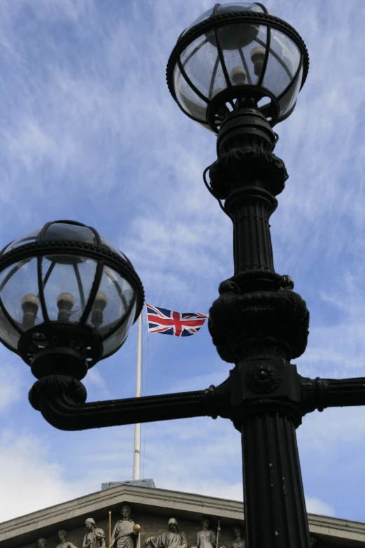 two lamps post against the blue sky with clouds