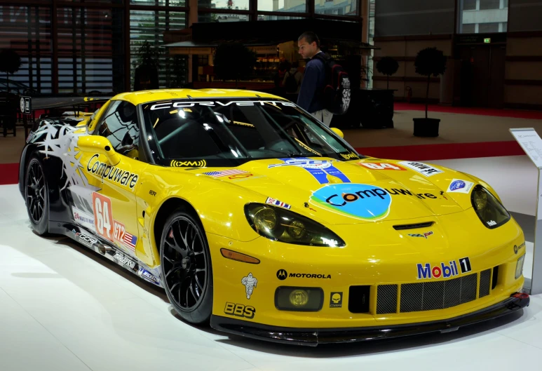 a race car is shown in the show room