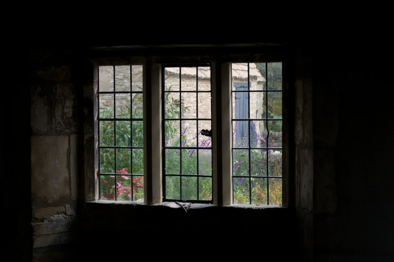 the windows of an abandoned house are open