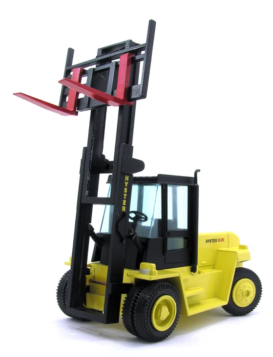 a toy forklift with a lift up the side