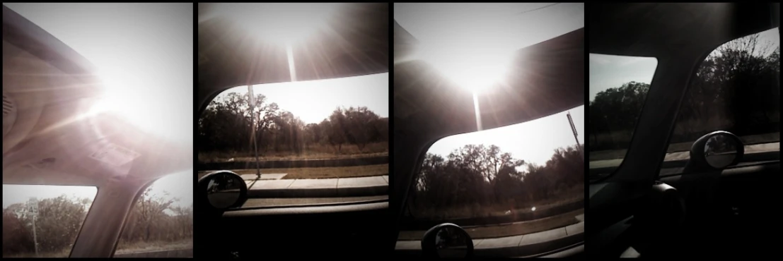 a series of pos showing the sun from inside a vehicle