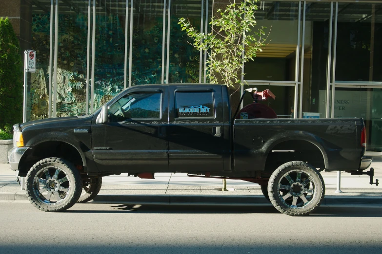 a truck is parked on the side of the road