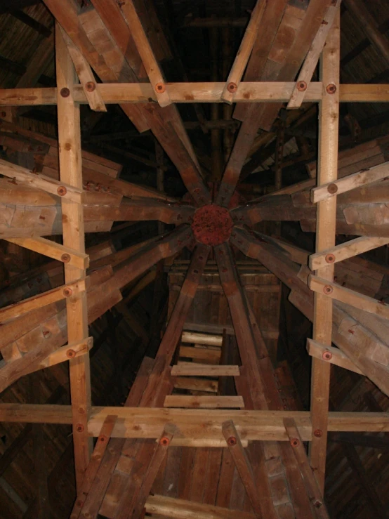 a room that has some very big wooden beams