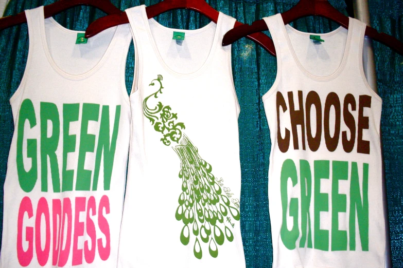 tank tops with words on the front saying choose green choose goodness