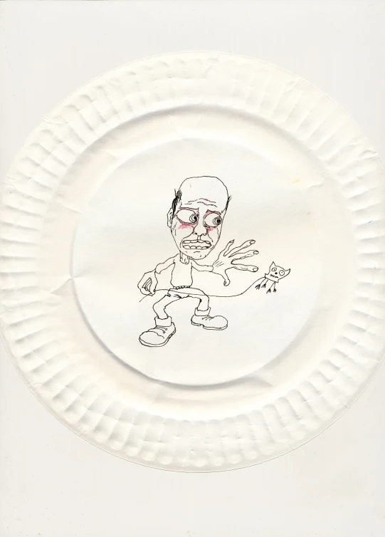 a drawing of a person on a paper plate