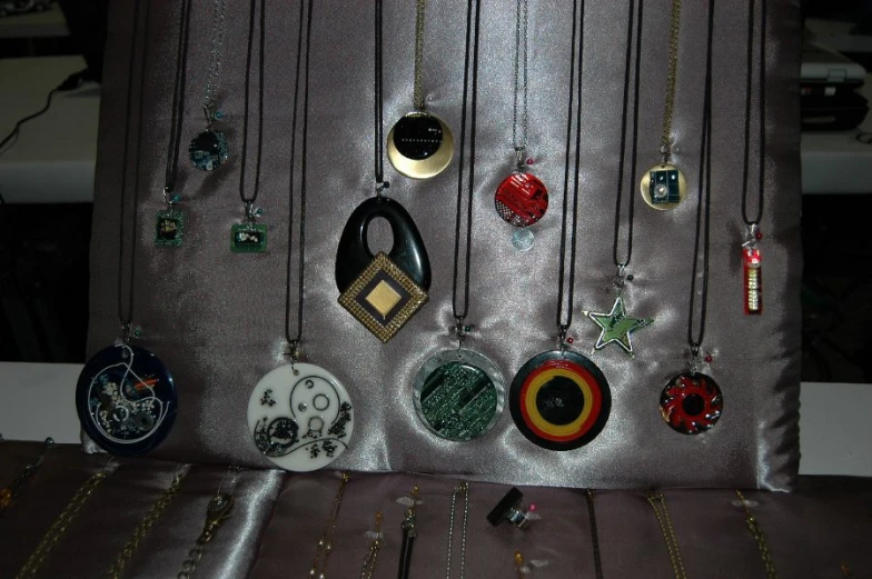 various metal plates with chains attached to them