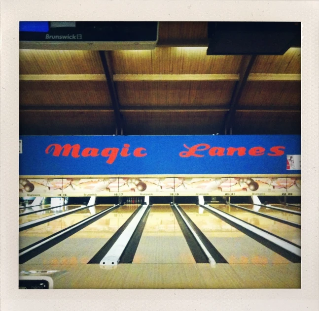 a bowling alley with the name of the game magic lanes