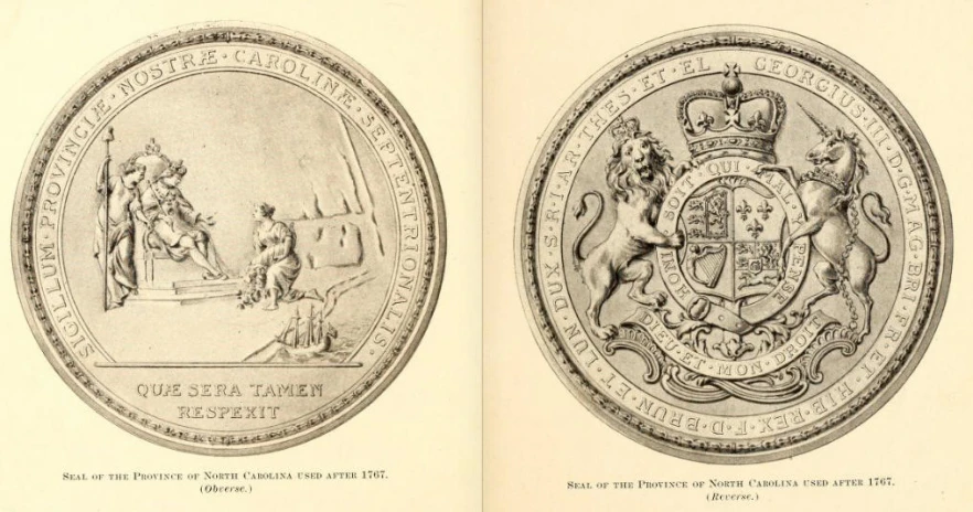 an open book showing two different crests and names