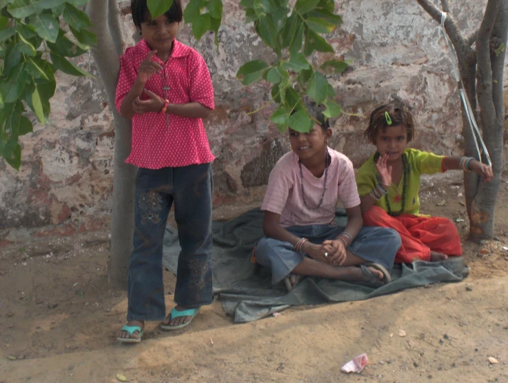 two women sit on a blanket under a tree