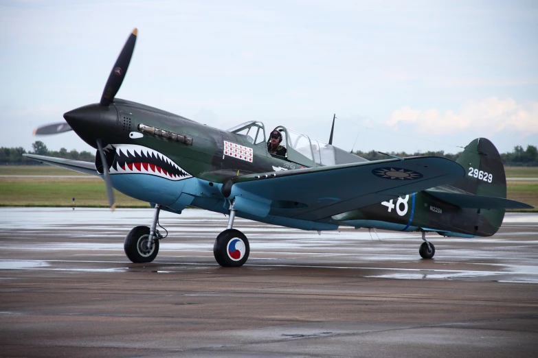 an airplane with shark teeth is painted on the air