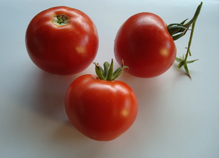 three tomatoes sitting on top of each other