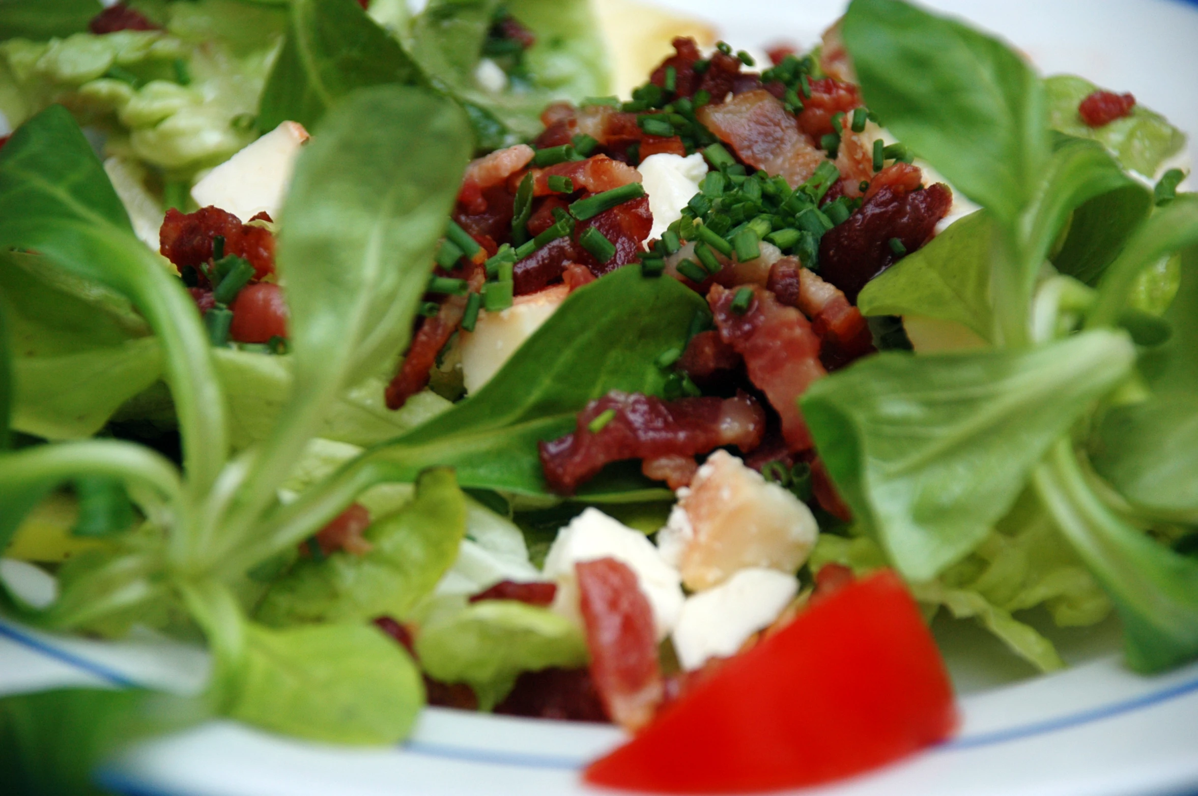 some leaves of salad that are on top of a plate