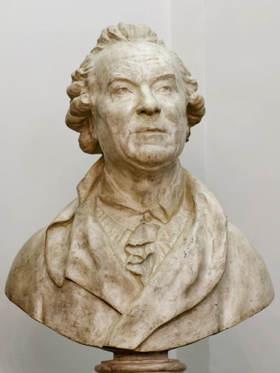 this is a close up of a bust of a man with a suit on