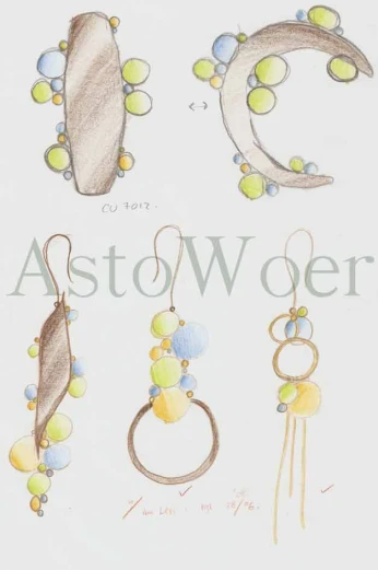 drawing a series of jewelry sketches and illustrations for the design of earrings and necklaces