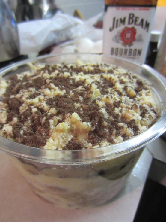 a dessert dish made with ice cream, cake mix, and chocolate chunks