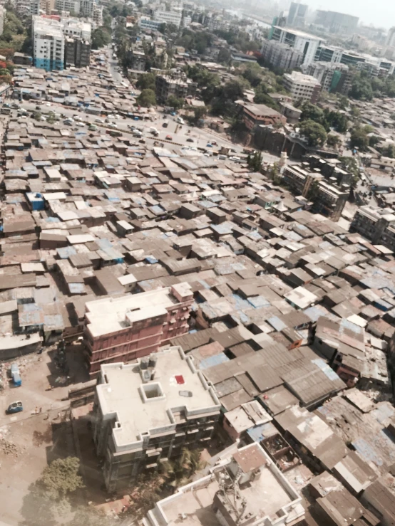 aerial po of a group of brown buildings