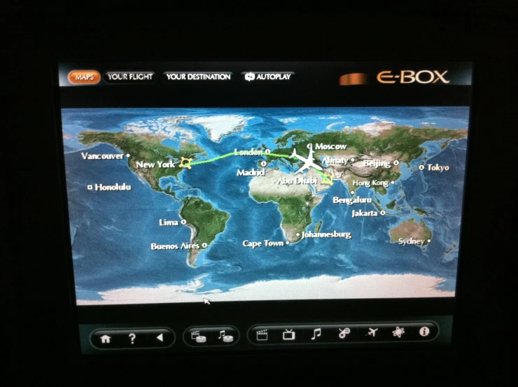 the screen showing a map of the world