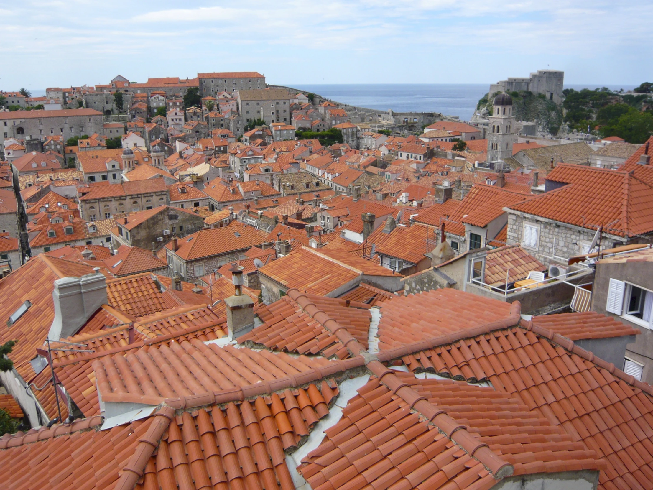 view from high up looking down at old buildings