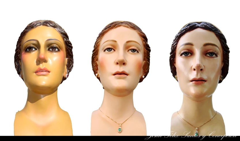 three different images of mannequins with a diamond necklace