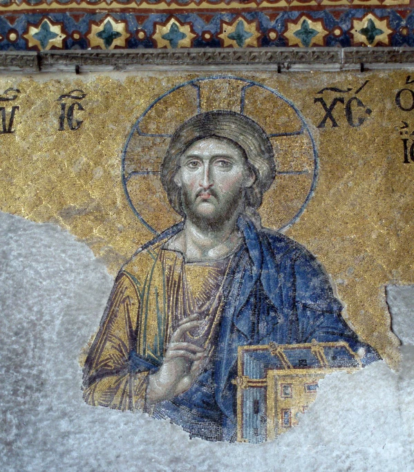 the mosaic on a wall of jesus