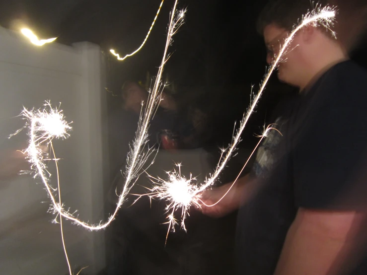 a person standing holding some sparklers in their hand