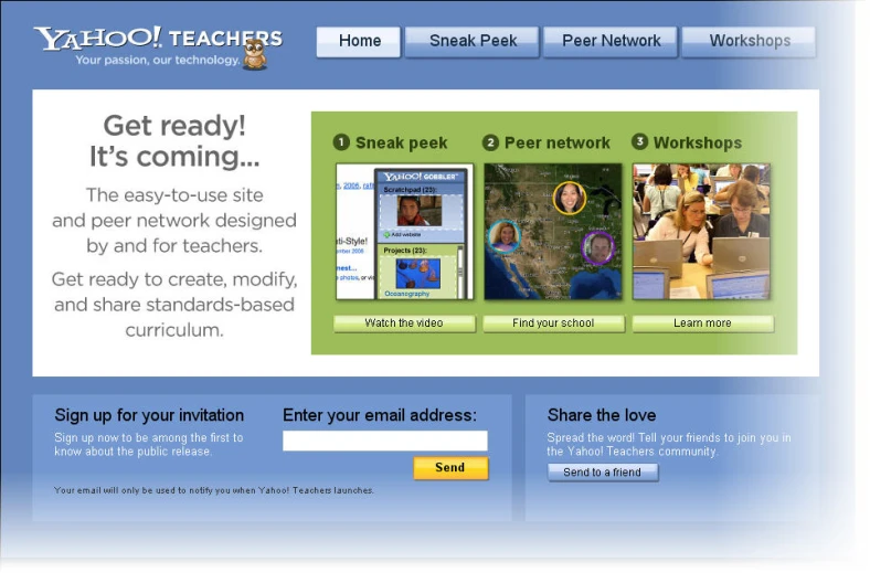 a web page for yahoo teachers with different images on the website