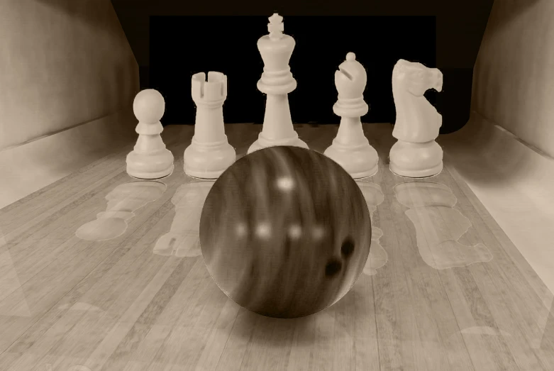 a black and white po of a bowling ball