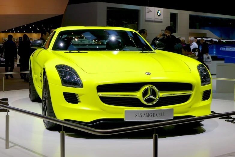 a sports car on display at a showroom