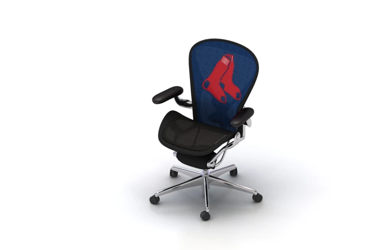 a computer chair with a baseball uniform on it