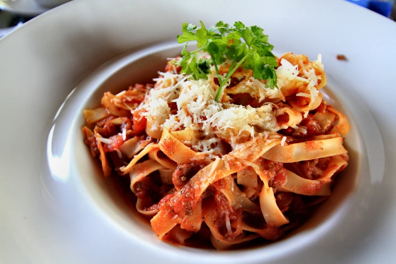 a close up of a plate of pasta