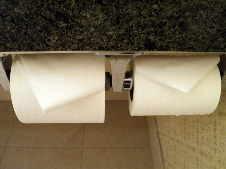 two rolls of toilet paper sitting next to each other