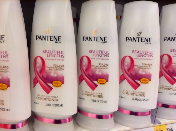a shelf of pantenne beautiful lengths shampoos