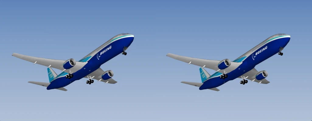 two views of a large passenger jet