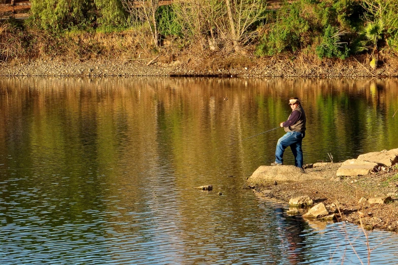 a person standing by a body of water near a shoreline