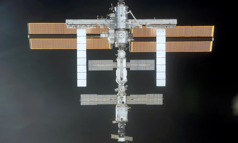an aerial view of the docked satellite array