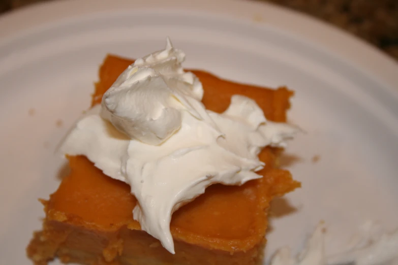 slices of pumpkin bars sitting on top of a white plate
