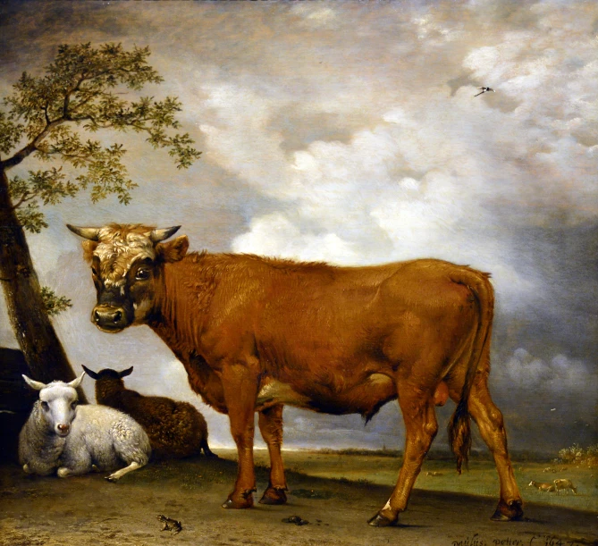 the cow and sheep are in a painting