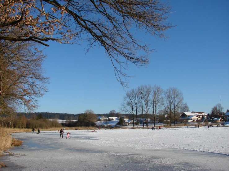 there is a large open field covered in snow