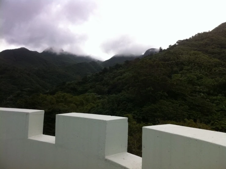 a cat sitting on a fence watching the mountains