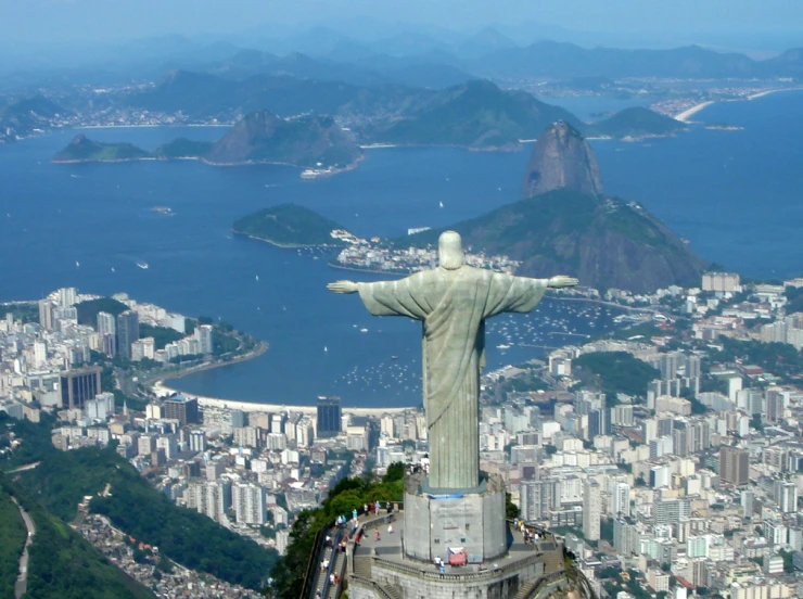 the view from atop rio's christ statue overlooking the city of rio