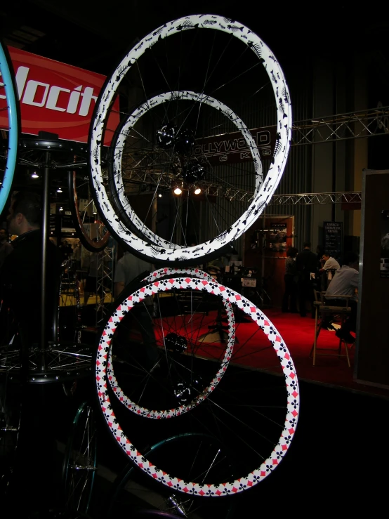 a bicycle wheel with a bright display around it