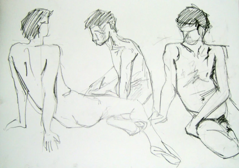 three woman seated on the floor in four sketches