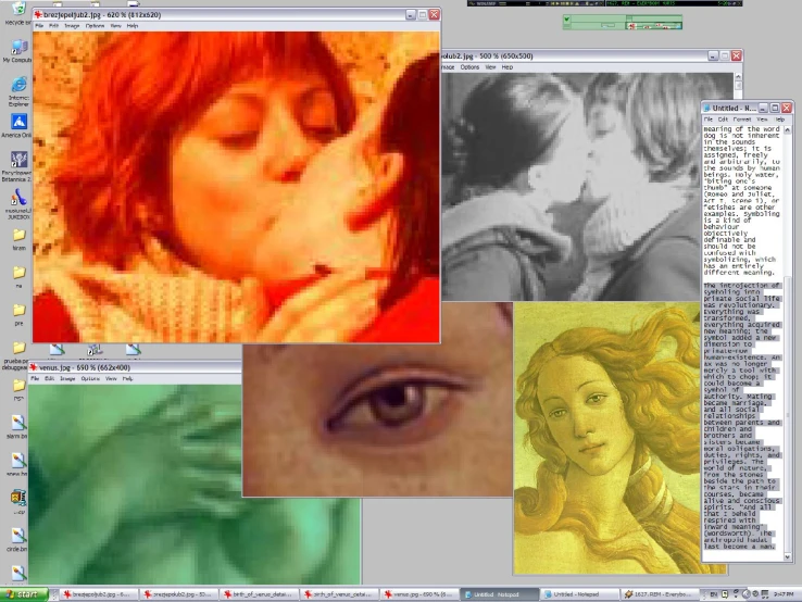 an image of a person kissing and various images