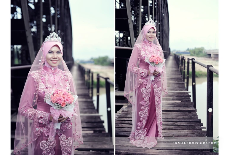 this muslim bride looks gorgeous in her pink wedding outfit