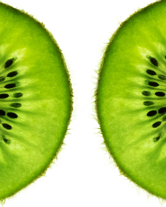 a slice of kiwi green fruit on a white background