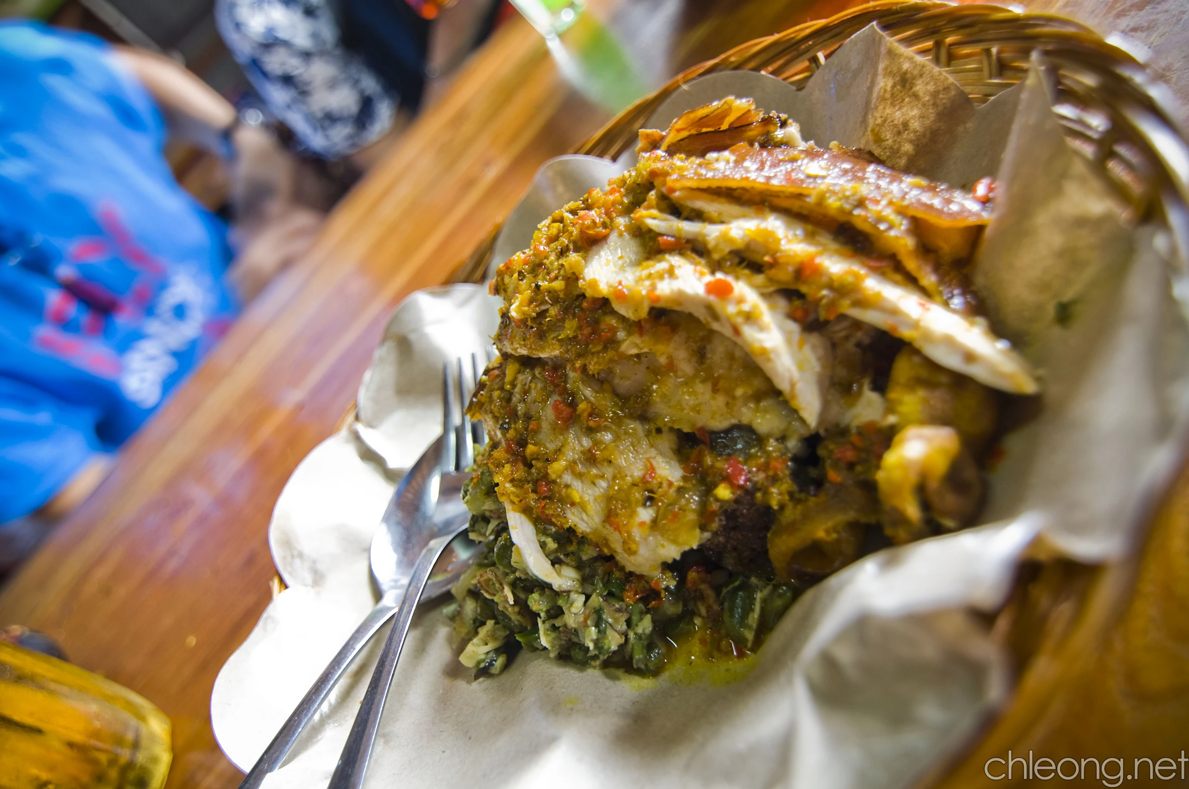 a basket full of food sitting on top of a table