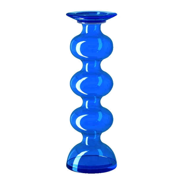 a blue glass vase is shown on the white background