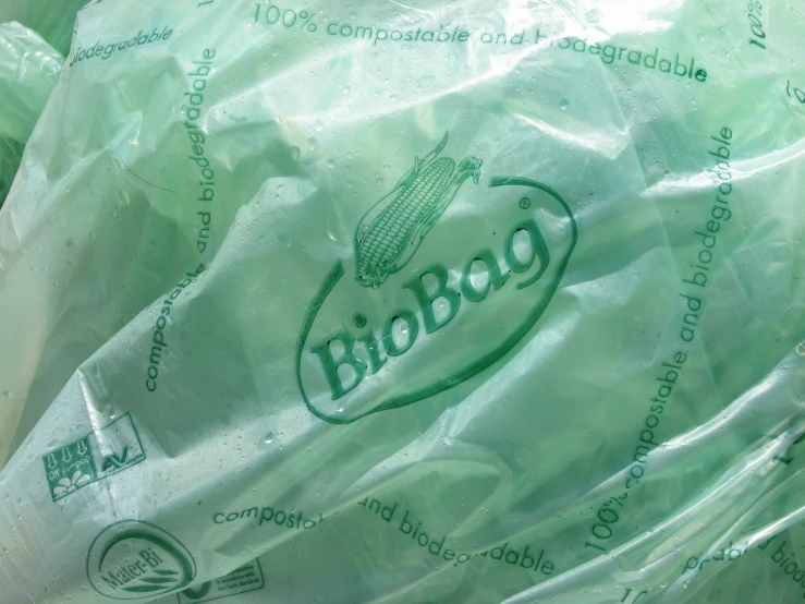 a close up of a plastic bag filled with food
