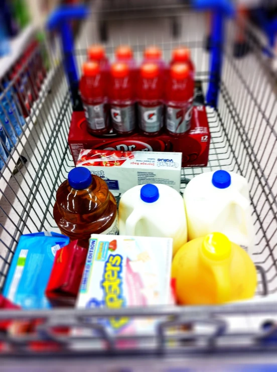 a shopping basket full of items in the supermarket