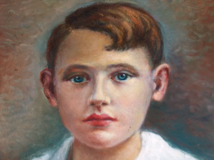 a pastel portrait of a boy wearing white